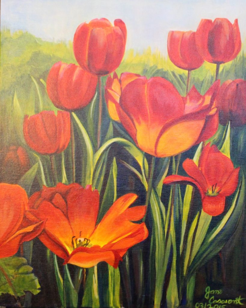 Jessies Sunny Red Tulips 16x20 Acrylic