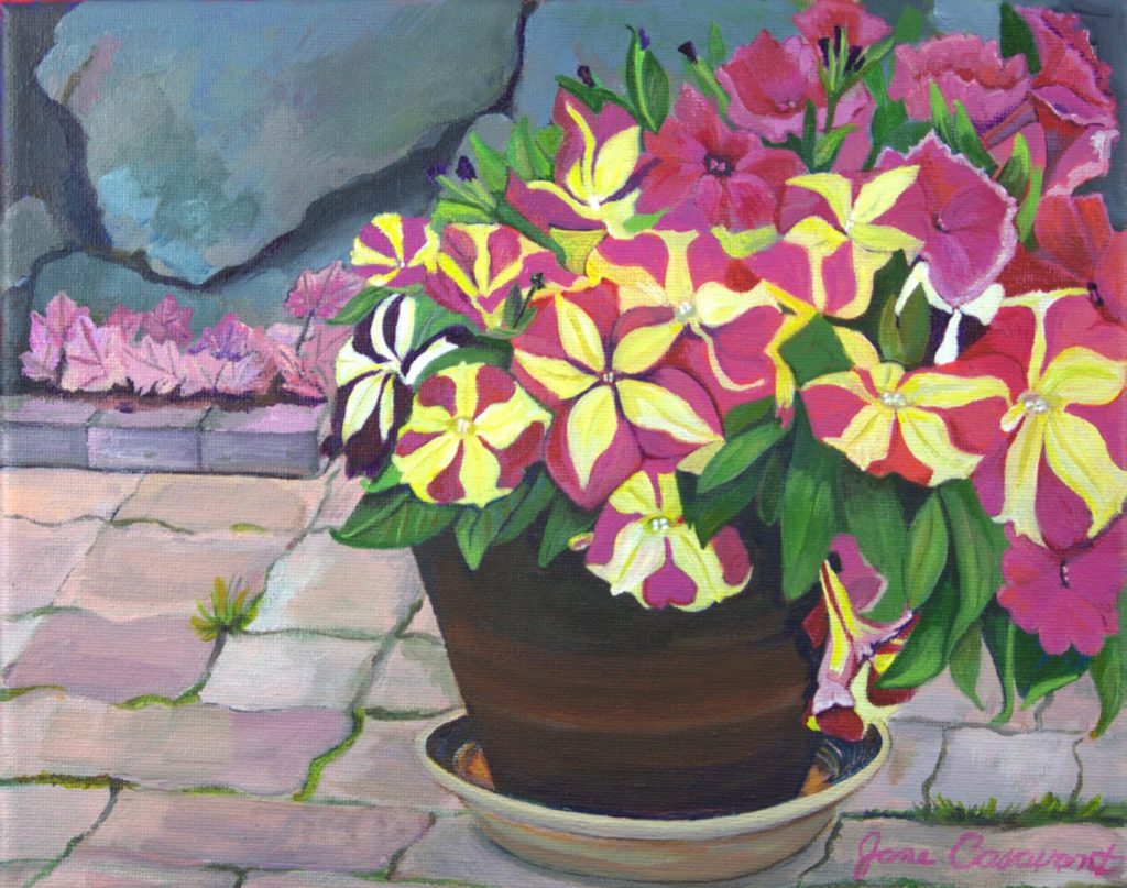 Pleasureful Patio Petunias 8x10 Acrylic on Canvas