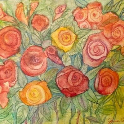 Summer Roses in Water Colour on Cradled Wood 9x12 on Cradled Wood $150