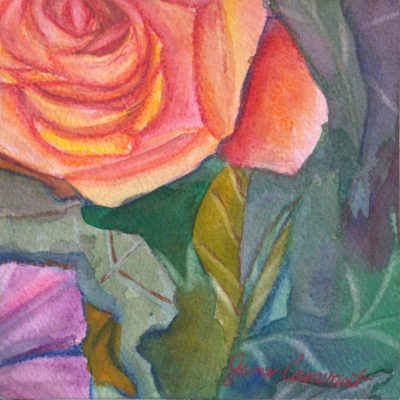 Yellow and Pink Rose 6 x 6 Water Colour on Cradled Wood $100